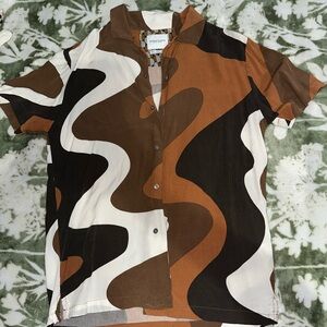 Denim & Flower Brown and Black Wave Pattern Shirt